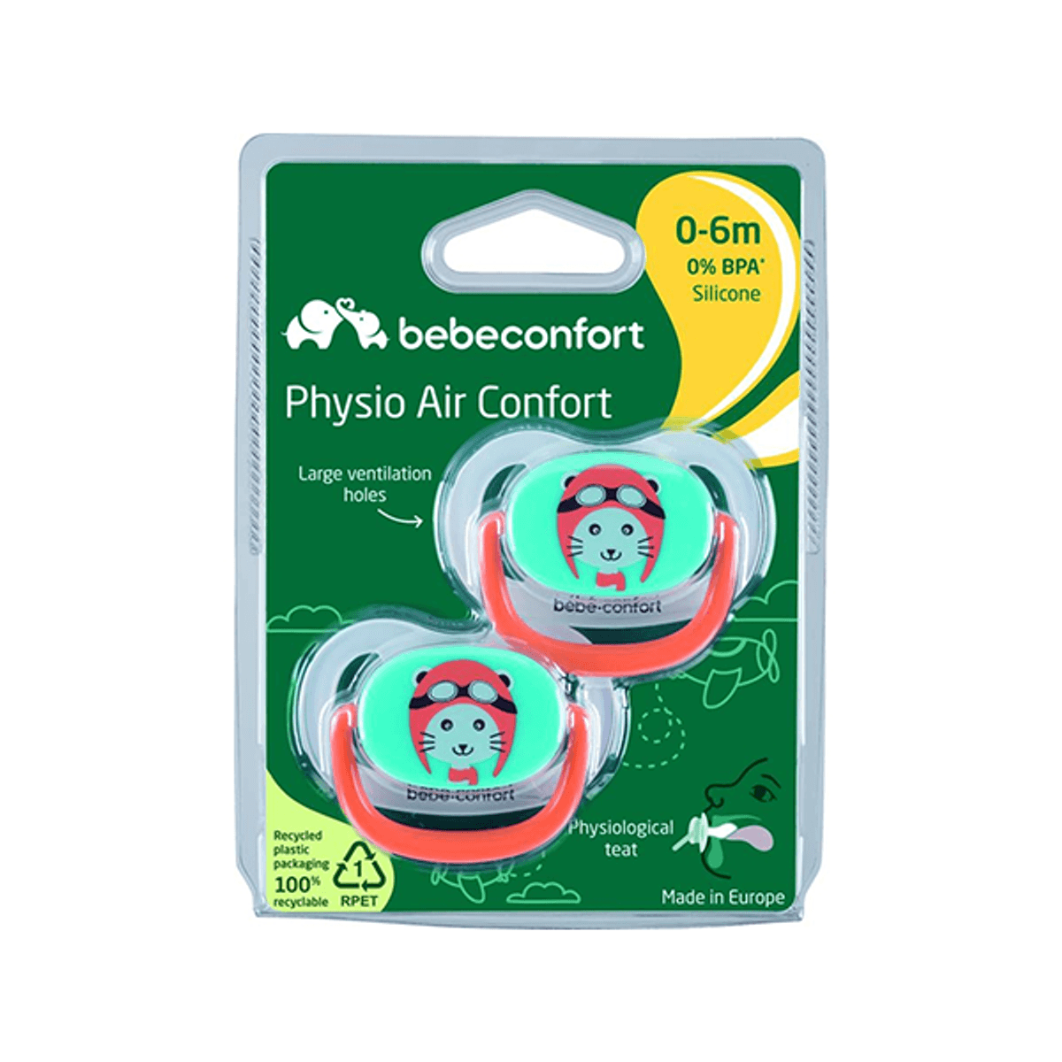 Bebeconfort | Silikon smokk | Physio Air Confort | 0-6mnd | The Traveller | 2pk 