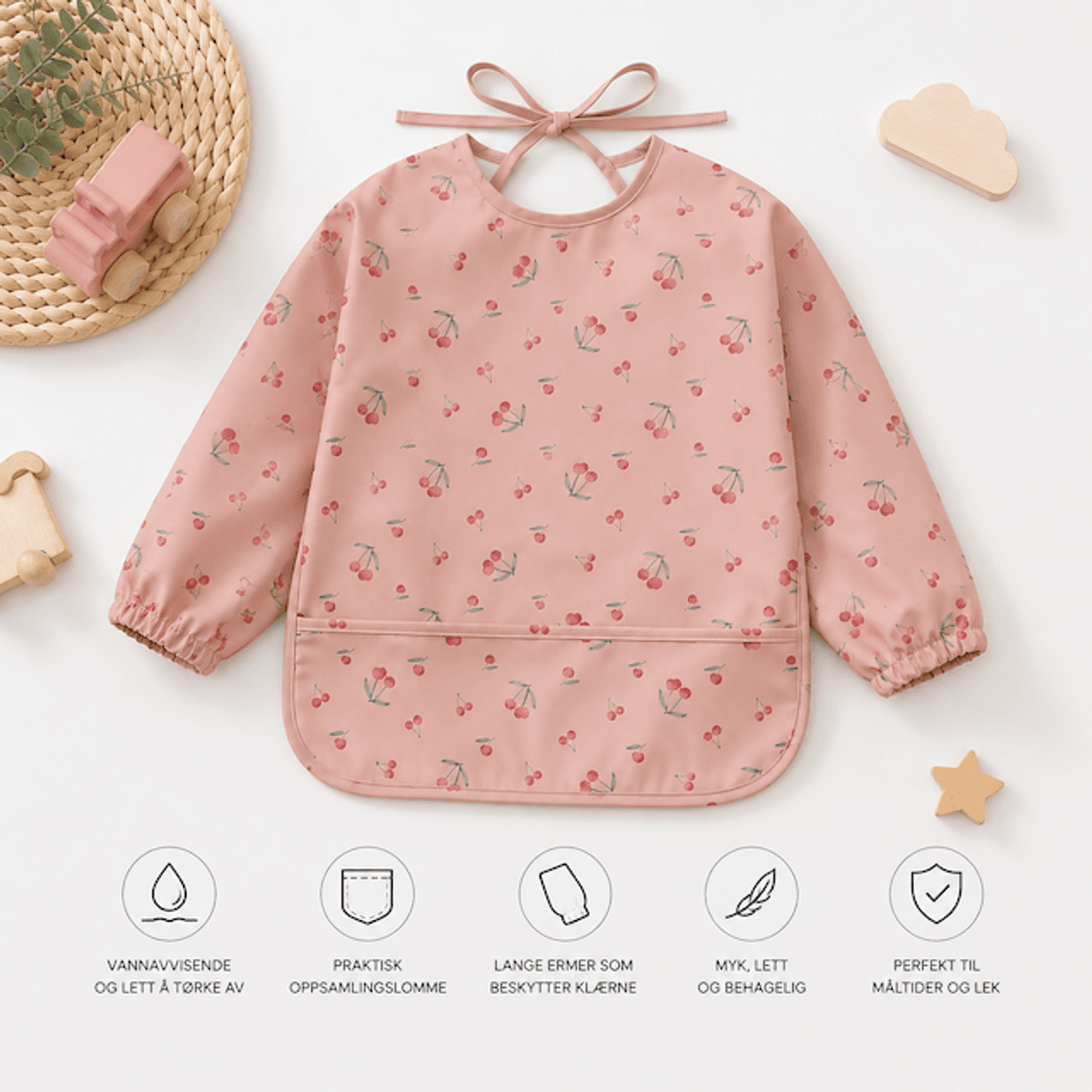 Troller Kids | Smekke Forkle med lang arm | Rosa kirsebær | Small