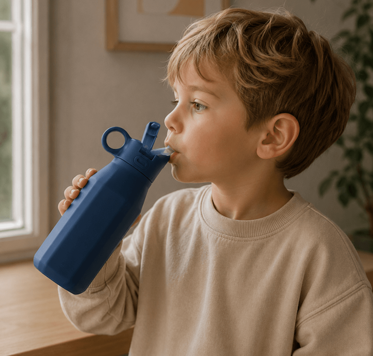Troller Kids| Silikonflaske m/sugerør | Blå